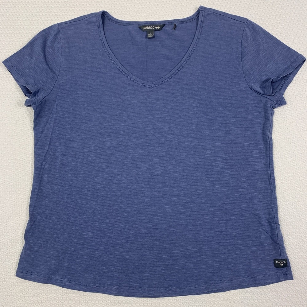 Toad & Co Blue Marley V Neck Shirt Womens Large L Organic Cotton Tencel